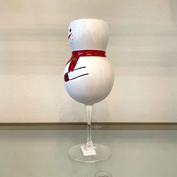 Hand-Painted Snowman Christmas Wine Glass Festive Holiday New - Picture 4 of 10